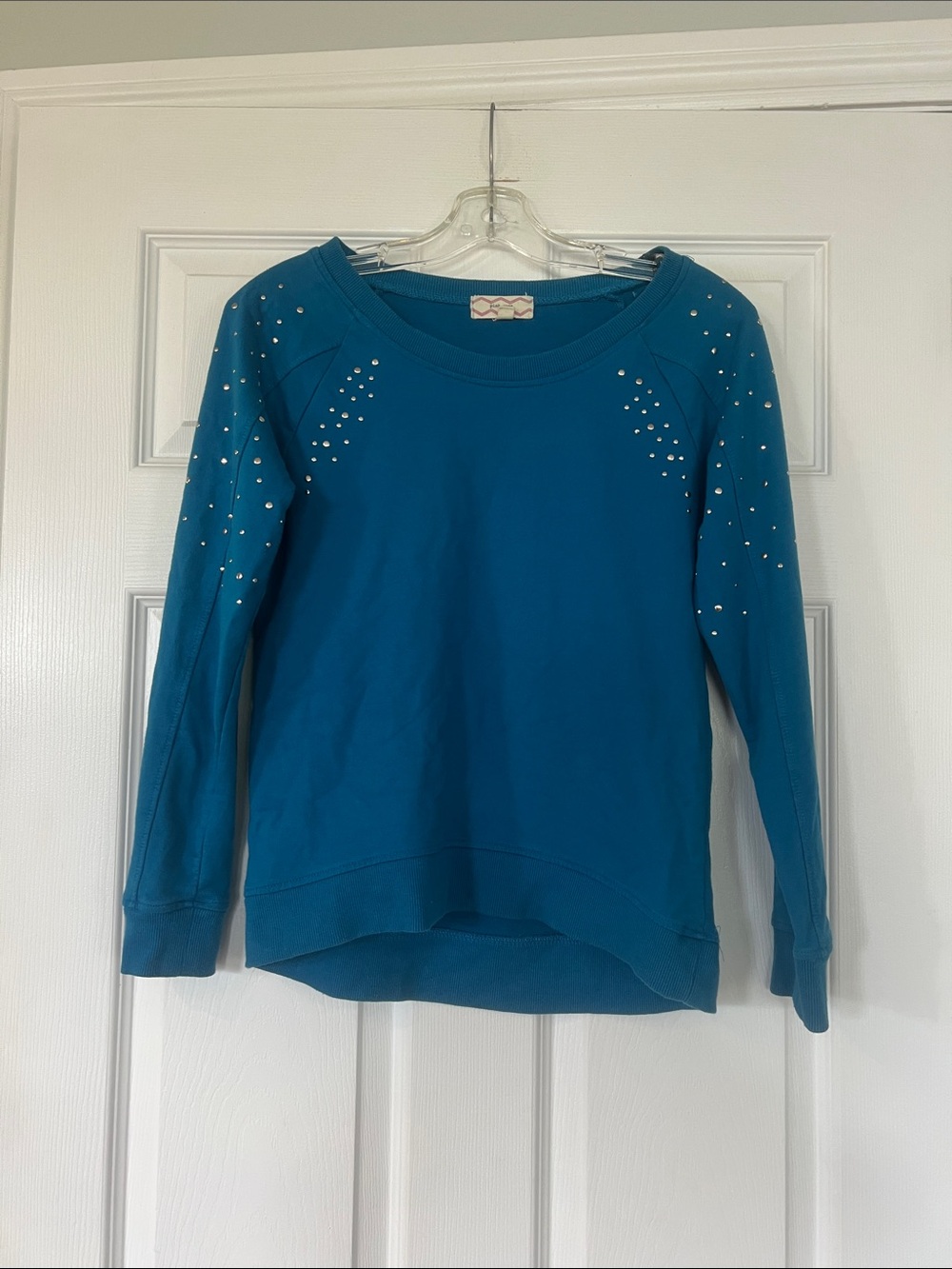 Pink Rose Teal Stud-Embellished Crewneck Sweatshirt